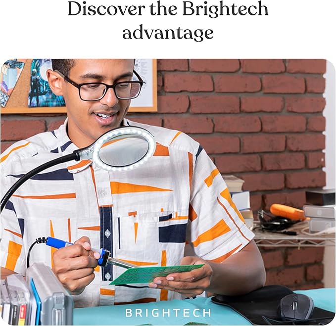 Brightech LightView Pro Flex 2 in 1 Magnifying Desk Lamp, 2.25x Light Magnifier, Adjustable Gooseneck Magnifying Glass with Light for Crafts, Reading, Close Work