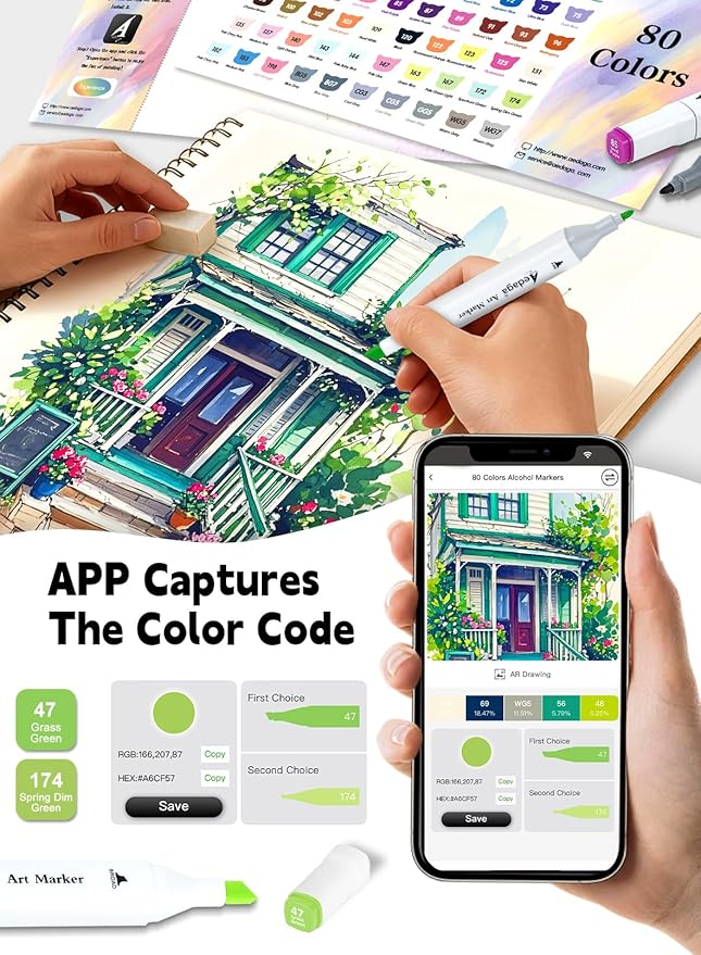 AEDAGA 168 Colors Alcohol Markers with Free App, Dual Tip Art Markers with Kickstand Case for Artists Adults, Alcohol Based Marker for Coloring Painting Sketching and Drawing, Great Gift