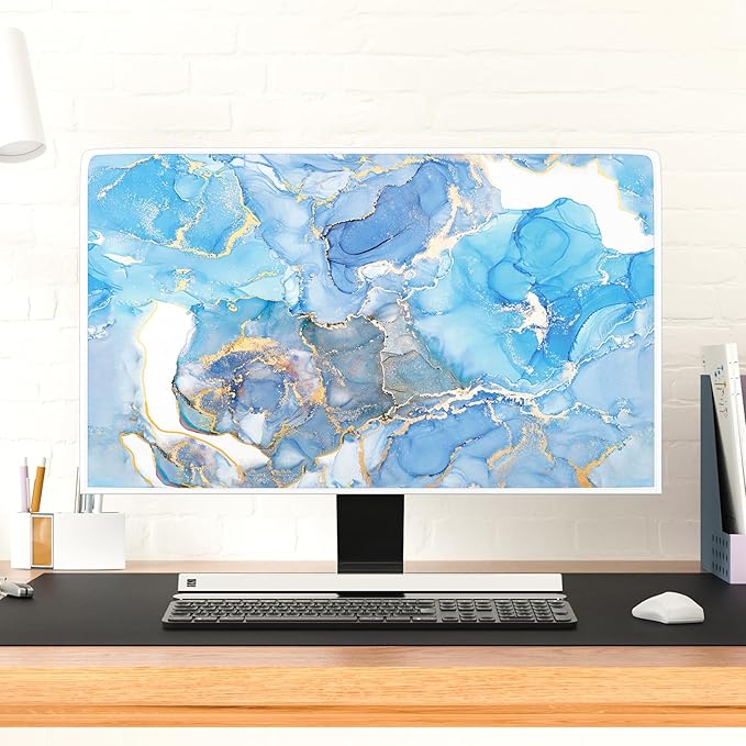 Baocicco Baby Blue Gold Marble Waterproof Screen TV Cover 58, 59, 60 Inch Modern Television Accessories TV LCD Fashion Weatherproof Screen TV Decorations for Tablet LED LCD OLED TVs