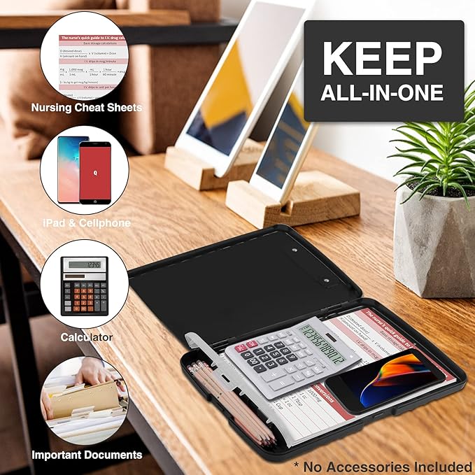 Sooez Clipboard with Storage, High Capacity Nursing Clip Board 8.5 x 11 with Pen Holder & Low Profile Clip, Plastic Clipboards Case Box, Teacher Must Haves School Office Supplies,Letter Size/ A4