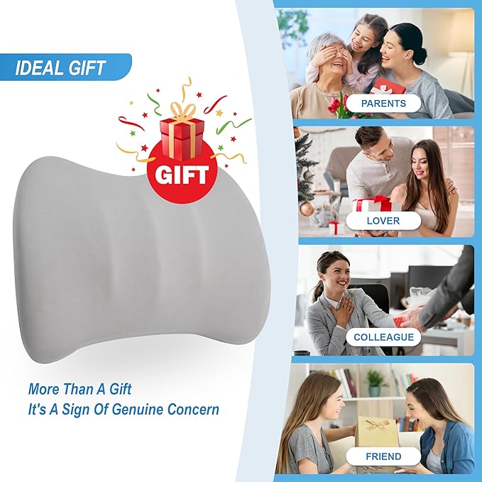 Lumbar Support Pillow for Car, Memory Foam Lumbar Pillow for Lower Back Pain Relief - Back Cushion for Driving, Chair Support for Car-Office Chair, Wheelchair - Matte Gray