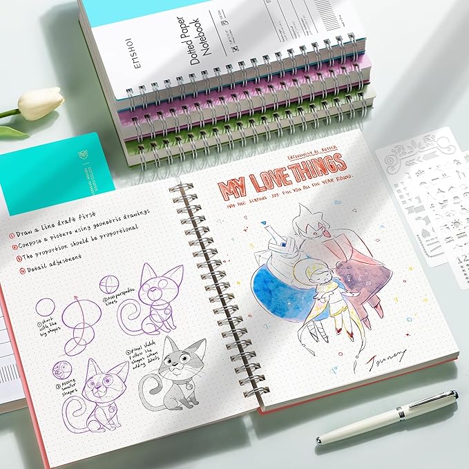 EMSHOI B5 Spiral Notebook Bullet Dotted journal, Large 7.48" X 10.15", 300 Pages/150 Sheets, 100gsm Dot Grid Paper, Waterproof Hardcover, for Office School Women Men Work Writing Notes-Pink