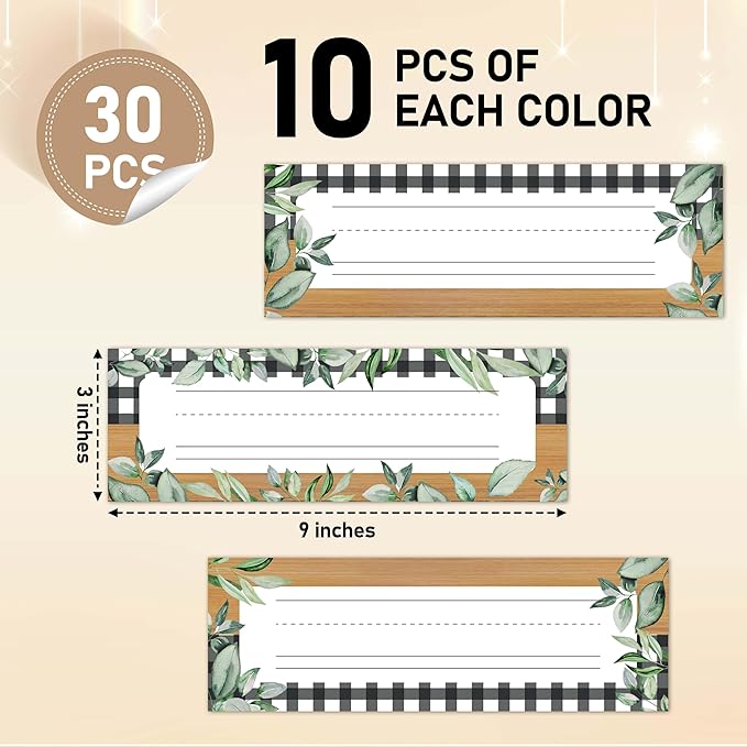 Name Tags for Classroom Cubbies, 30 Greenery Name Plates for Desks, Back to School Self Adhesive Name Tags Sticker for Teachers Elementary - A08