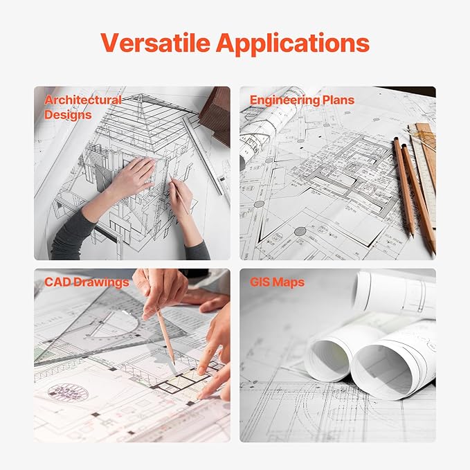 VEVOR Wide Format Paper, 24 in x 500 ft Plotter Paper, 2 Rolls CAD Bond Rolls with 3 in Core, 20 LB Bond Paper Rolls, Idea for CAD Drawings, Engineering Plans, GIS Maps & Architectural Designs