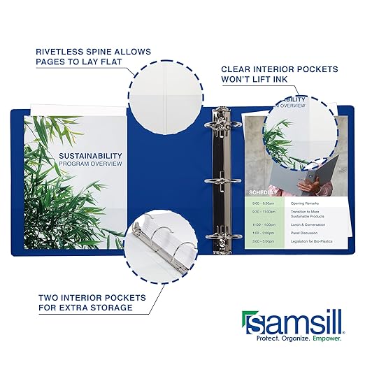 Samsill 2 Inch 3 Ring Binders, Made in USA, Economy Round Ring, Clear View Cover, 425 Sheet Capacity - for School, Home, Office - Blue, 4 Pack