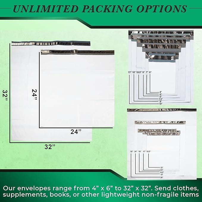 150 Pack Secure Seal White Poly Mailers - Safe Shipping with 32x32 Mailers - Self Sealing 2 Mil Poly Shipping Envelopes