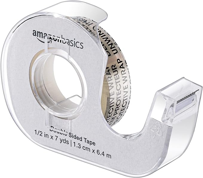 Amazon Basics Double Sided Refillable Permanent Tape with Dispenser, Narrow Width, 1/2 x 252 inches, 3-Pack, Translucence