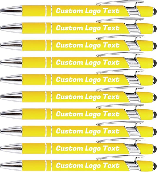 HEYZARDA Personalized Pens with Name Text Logo Custom Ballpoint Pen for Business Office Events with Stylus for Touchscreen 50 Pcs Yellow