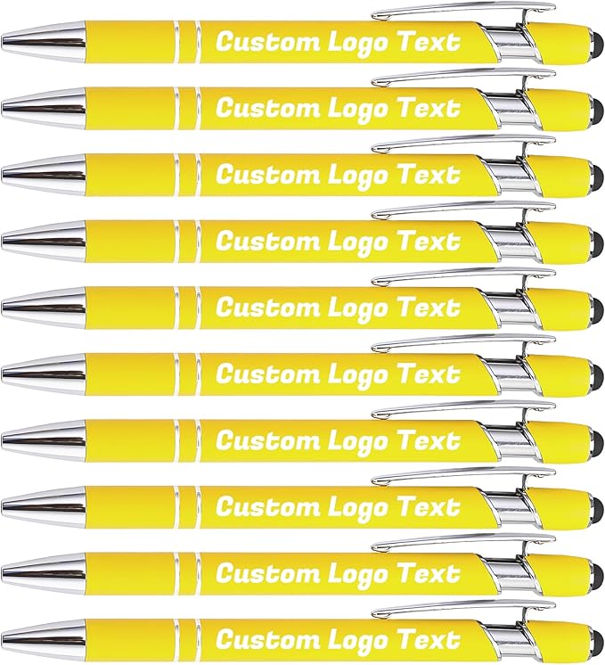 HEYZARDA Personalized Pens with Name Text Logo Custom Ballpoint Pen for Business Office Events with Stylus for Touchscreen 100 Pcs Yellow