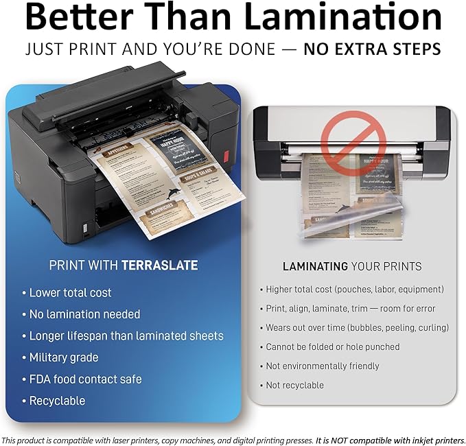 TerraSlate Copy Paper Waterproof Laser Printer, Rain Weatherproof, 5 Mil, 8.5x11-inch, 500 Sheets