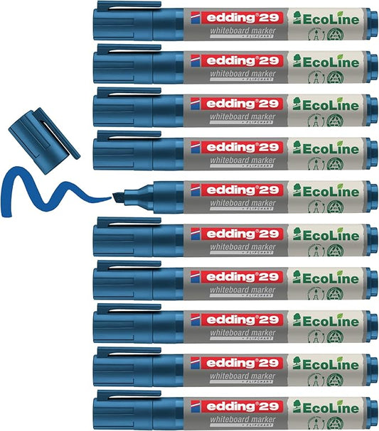 edding 29 Ecoline whiteboardmarker - blauw - 10 whiteboardstiften - beitelpunt 1 - 5 mm - boardmarker uitwisbaar - voor whiteboard, flipchart, magneetbord, prikbord, memobord - sketchnotes - navulbaar