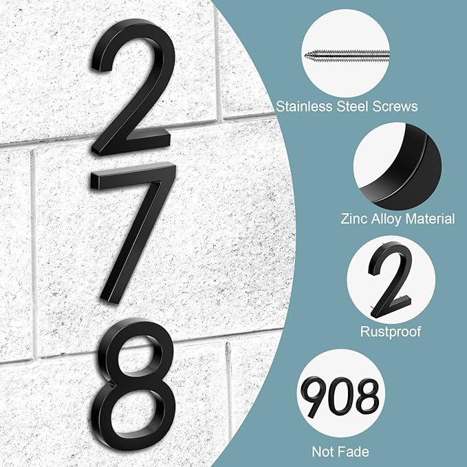 6" Floating Stainless Steel Address House Number, Modern Metal Anti-Rust House Numbers with Nail Kits for Door Garden Mailbox Decor Visibility Signage (8)