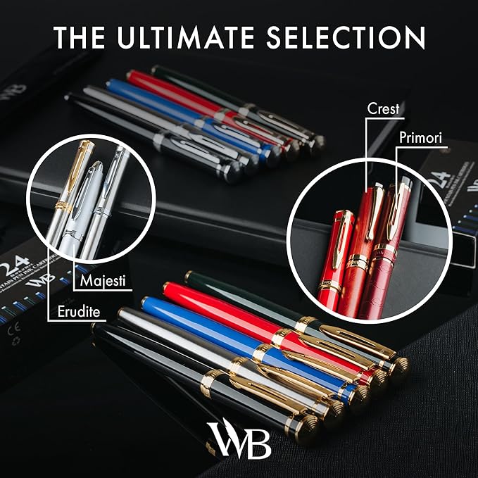 Wordsworth & Black Fountain Pen Set, 18K Gilded Medium Nib, Includes 24 Pack Ink Cartridges, Ink Refill Converter & Gift Pouch, Gold Finish, Calligraphy, [Imperial Blue], Perfect for Men & Women…