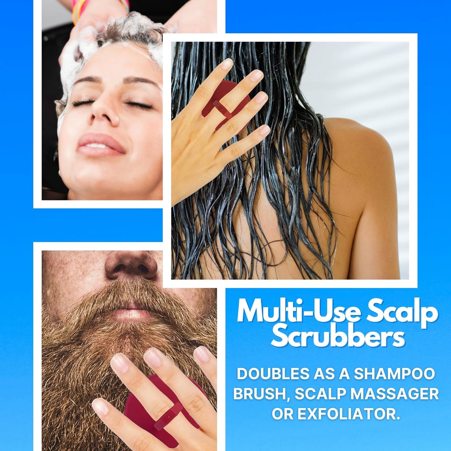 G.B.S Scalp Exfoliator 4 Pack - Shampoo Brush, Scalp Scrubber for Dandruff Removal, Massager & Hair Exfoliator - Red & Black