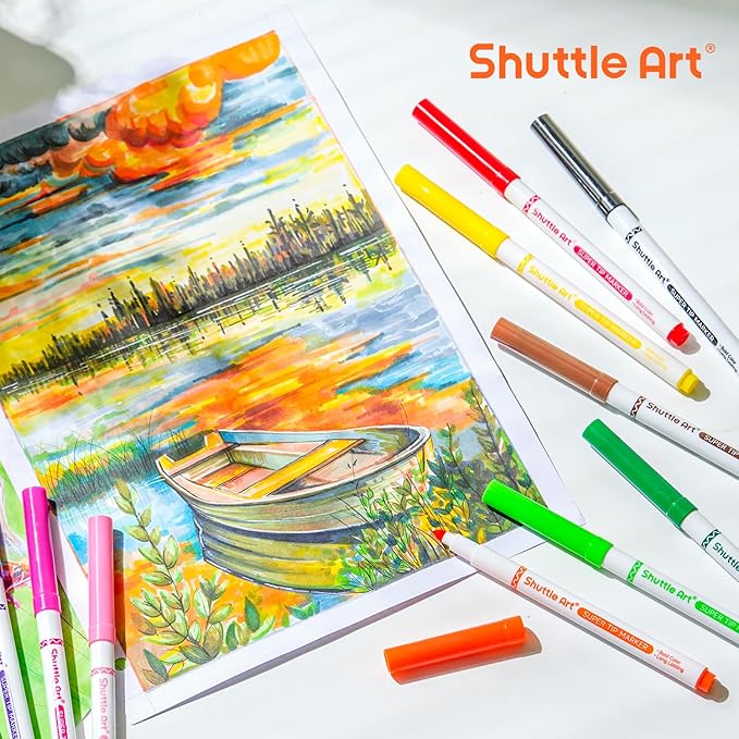 Shuttle Art 240 Pack Washable Super Tips Markers, 12 Assorted Colors Conical Tip Large Markers Bulk with a Box, Bonus Caps, Home Classroom School Supplies for Toddlers Kids Adults Students Teachers