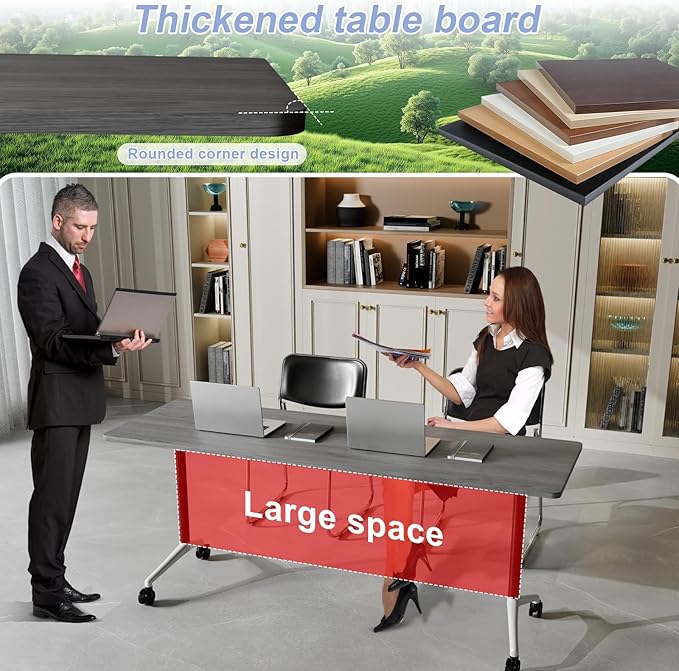 Conference Table Flip Top Mobile Conference Room Tables,Folding Conference Table with Wheels,Large Meeting Training Seminar Table Saving Space for Office Classroom(8C,47.2'')
