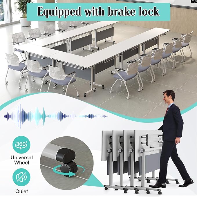 JEHUJD Conference Table,55.1''Folding Conference Room Table for 4-12 People,Mobile Flip Top MeetingTraining Table with Different Coulor and Styles for Offices, Classrooms,Meeting Room (6, B)