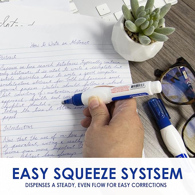 BAZIC Products Correction Pen - Corrections Fluid, Precise Metal Tip White Out, Ideal for School & Office Supplies, Alternative to Correction Solution, 2/Pack, 1-Pack