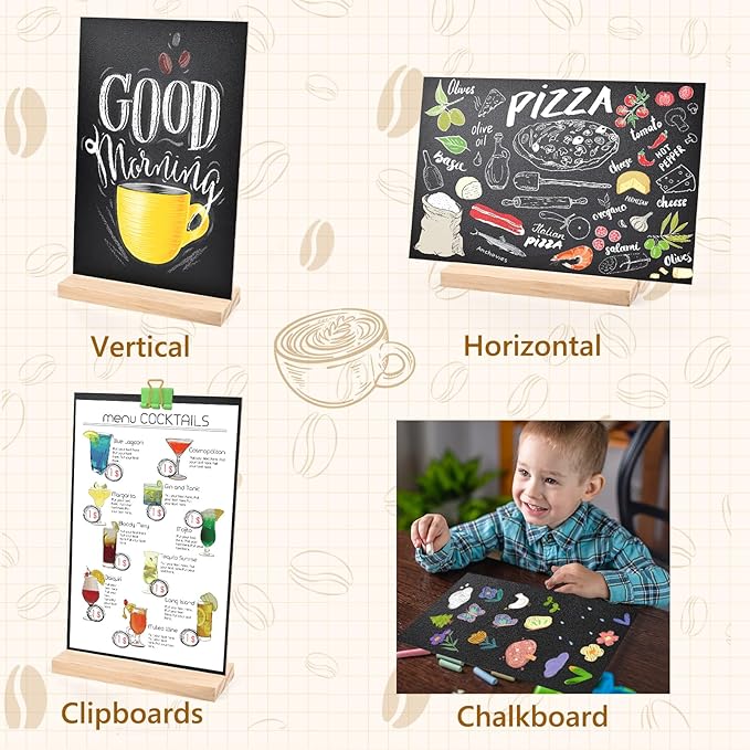 Bouiexye 3 Pack 8.1x12 in Chalkboard Signs with Stand for Tables Small Chalk Board Signs Tabletop Message Board Sign with Wood Base for Home Decorations Coffee Shop Restaurant Kitchen Wedding Party