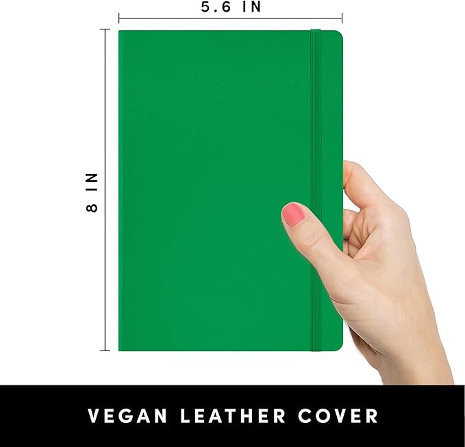 PAPERAGE Dotted Journal Notebook, (Green), 160 Pages, Medium 5.6 in x 8 in - 100 GSM Thick Paper – Hardcover Journaling Notebook for Work, School & Bullet Journaling