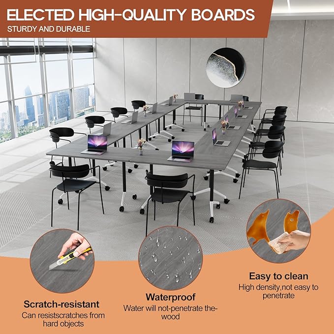 Folding Conference Table 4ft 5ft, Foldable Office Meeting Desk for 6 People, Multiple Sizes Colors Mobile Conference Room Table for Training Room School Business Furniture (4, Grey, 63in)