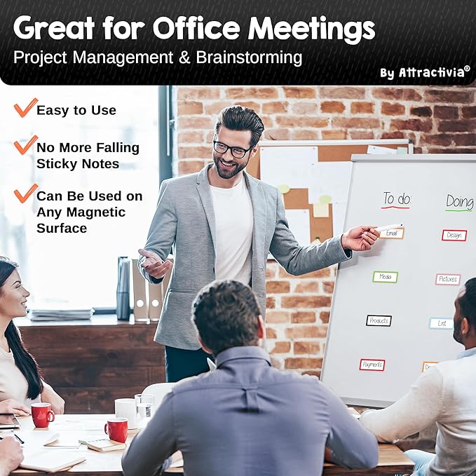 Attractivia Dry Erase Magnetic Labels 2.8 x 1.2 in, Color Borders, Dry Erase Magnets, 60-Pack, White Erasable Write-On All-Purpose Labels, for Office, Education, Home, Whiteboard, Magnetic Name Tags