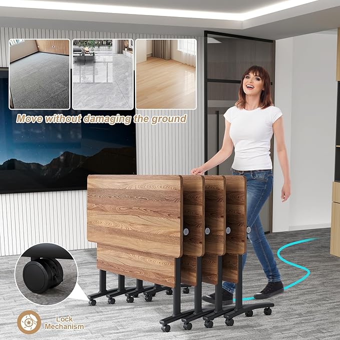 Conference Table Flip Top Mobile Conference Room Tables,Folding Conference Table with Wheels,Large Meeting Training Seminar Table Saving Space for Office Classroom(10B,70.8'')