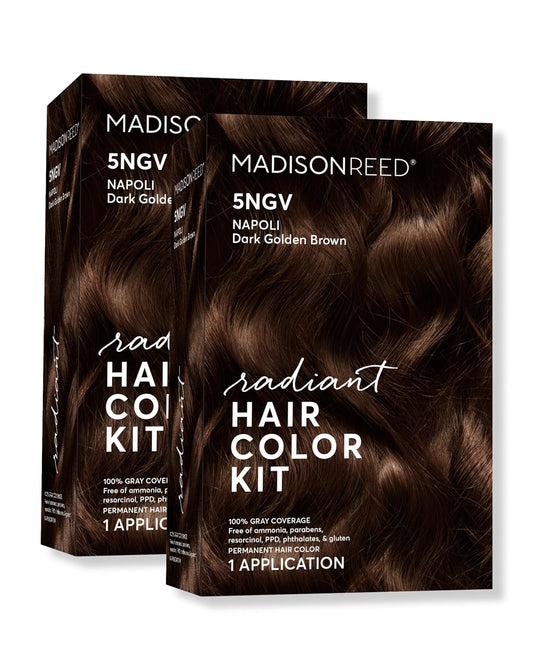 Madison Reed Radiant Hair Color Kit | 5NGV Dark Golden Brown with Warm Tones (Napoli Brown) for 100% Gray Hair Coverage | Dimensional Permanent Hair Dye | PPD-Free & Ammonia-Free | 2 Pack