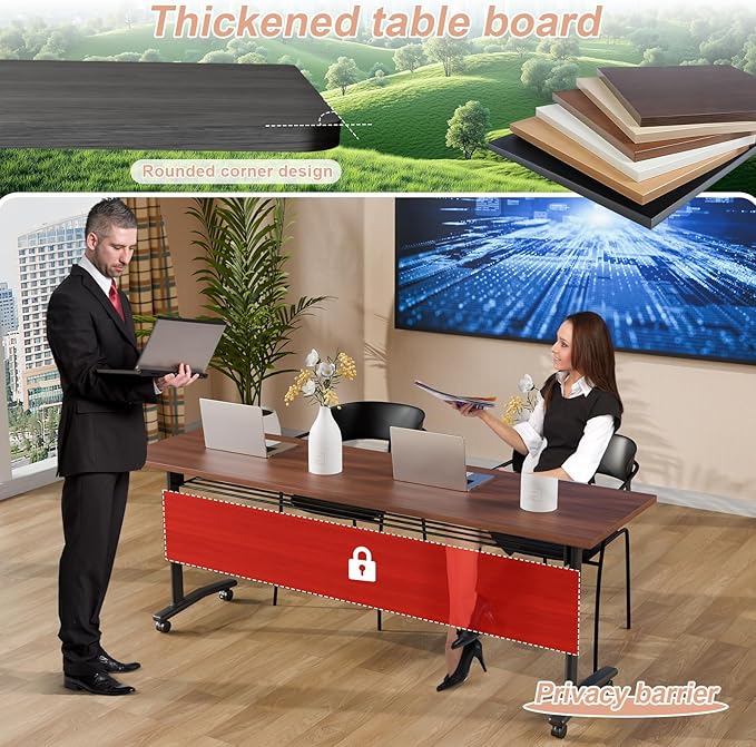 Conference Table Flip Top Mobile Conference Room Tables,Folding Conference Table with Wheels,Large Meeting Training Seminar Table Saving Space for Office Classroom(2D,61'')