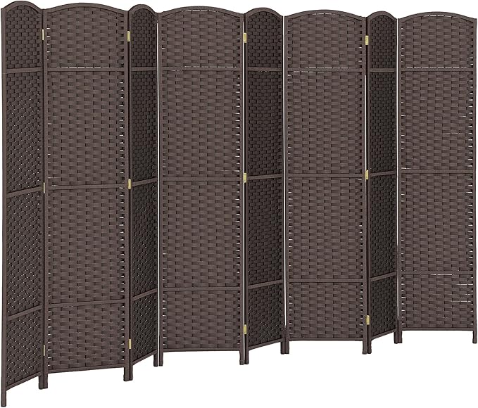 HOMCOM Room Divider, 8 Panel Folding Privacy Screen, 5.6' Tall Freestanding Wall Partition for Home Office, Bedroom, Brown