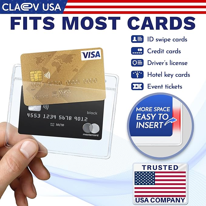 Claev - Horizontal Flexible and Tear Resistant Card Protector - Clear, 4x3 Inch, 500 Pack - Large Easy Open Plastic ID Name Badge Holders for Conferences, Conventions, Offices & Schools