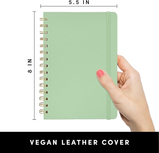 PAPERAGE Graph Paper Spiral Notebook & Journal, (Sage), 160 Pages, Medium 5.5 inches x 8 inches - 100 GSM Thick Graphing Paper, Hardcover, Double-Wire Grid Spiral Notebook