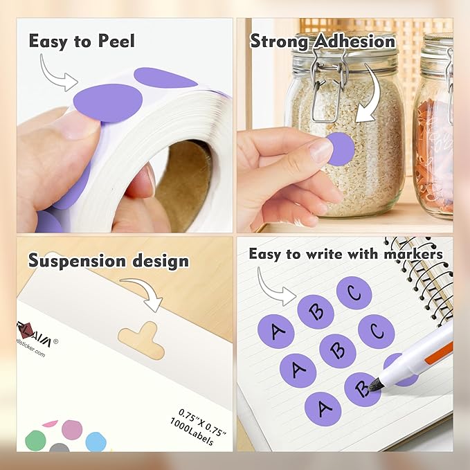 PARLAIM 3/4 Inch Roll Color Coding Labels,10000 per 10 Rolls Round Permanent Adhesive Color Coding Circle Dot Stickers for Office Home (Lavender)