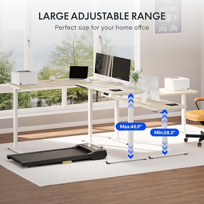 FLEXISPOT L Shaped Standing Desk, 63 x 55 Inch Electric Height Adjustable Corner Desk, Sit Stand Computer Workstation, Preset Controller, Home Office, White Frame with Maple Top