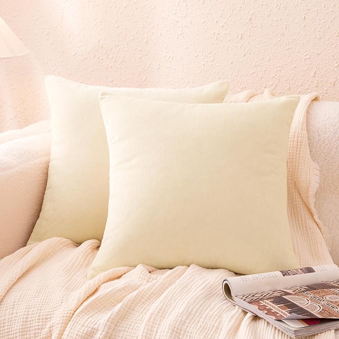 Amazon Basics Chenille Throw Pillow Covers, Home Decor Cushion Cover for Bedroom Living Room Couch Bed, 22" W × 22" L, Beige