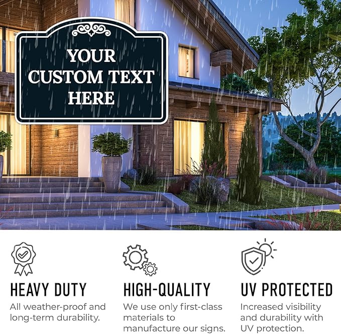 Custom Decorative Sign, Personalized Metal Sign for Business, Driveway, Home, Airbnb, Office Door Plaque, Black Background 12x18 Inches, ACM, Fade Resistant, Made in USA by Sigo Signs
