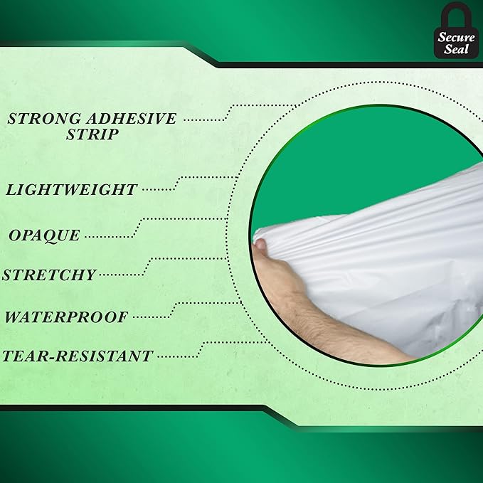 1000 Pack Secure Seal White Poly Mailers - 7.5x10.5 Safe Shipping Bags - E-Commerce Self Sealing 2 Mil Poly Envelopes