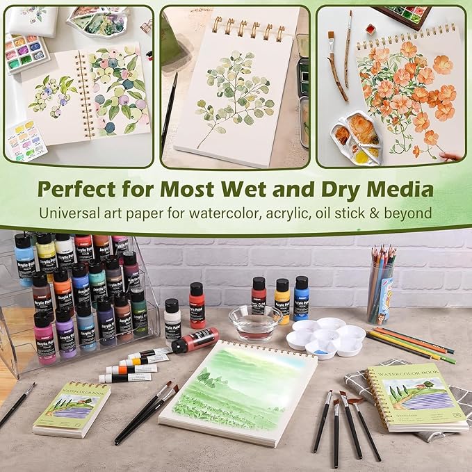 Watercolor Paper Pad 8" x11” (26Sheets, 140lb/300g), Spiral - Bound with Tear - Line. Artist-Grade Mixed Media Sketchbook- Water Color Paper for Adults Kids-Watercolor Sketches,and Art Journals