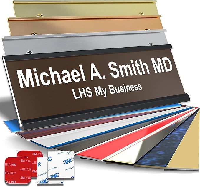 Custom Name Plate with Choice of Mounting for Walls, Doors, Cubicles, Hanging and More - Personalized Brown Plastic White Letters - USA Made 2x12 - B25