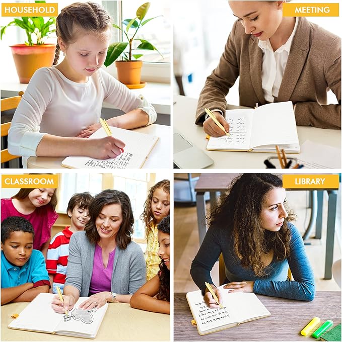 5 Pack Journal Notebook Bulk for School, Feela Hardcover Business Notebooks Classic Ruled Lined Journals with Pen Holder for Work Note Taking, with 5 Black Pens, 120 GSM, 5.1”x8.3”, A5, Yellow