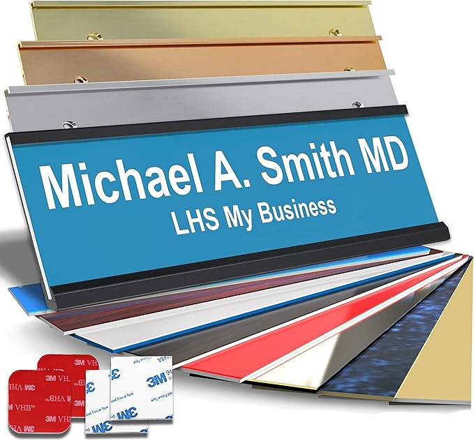 Custom Name Plate for Doors, with Choice of Mounting Holders for Walls, Doors, Cubicles, Hanging and More - Personalized Light Blue Plastic White Letters - USA Made 2x6 - B1