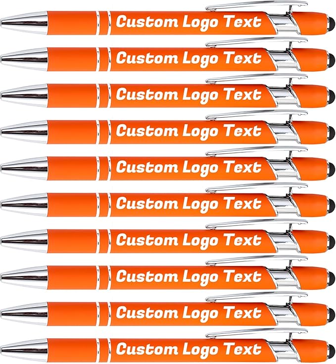 HEYZARDA Personalized Pens with Name Text Logo Custom Ballpoint Pen for Business Office Events with Stylus for Touchscreen 100 Pcs Orange