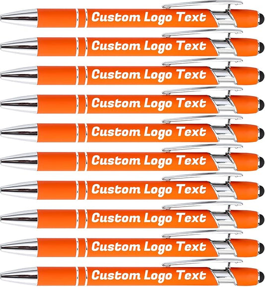 HEYZARDA Personalized Pens with Name Text Logo Custom Ballpoint Pen for Business Office Events with Stylus for Touchscreen 20 Pcs Orange