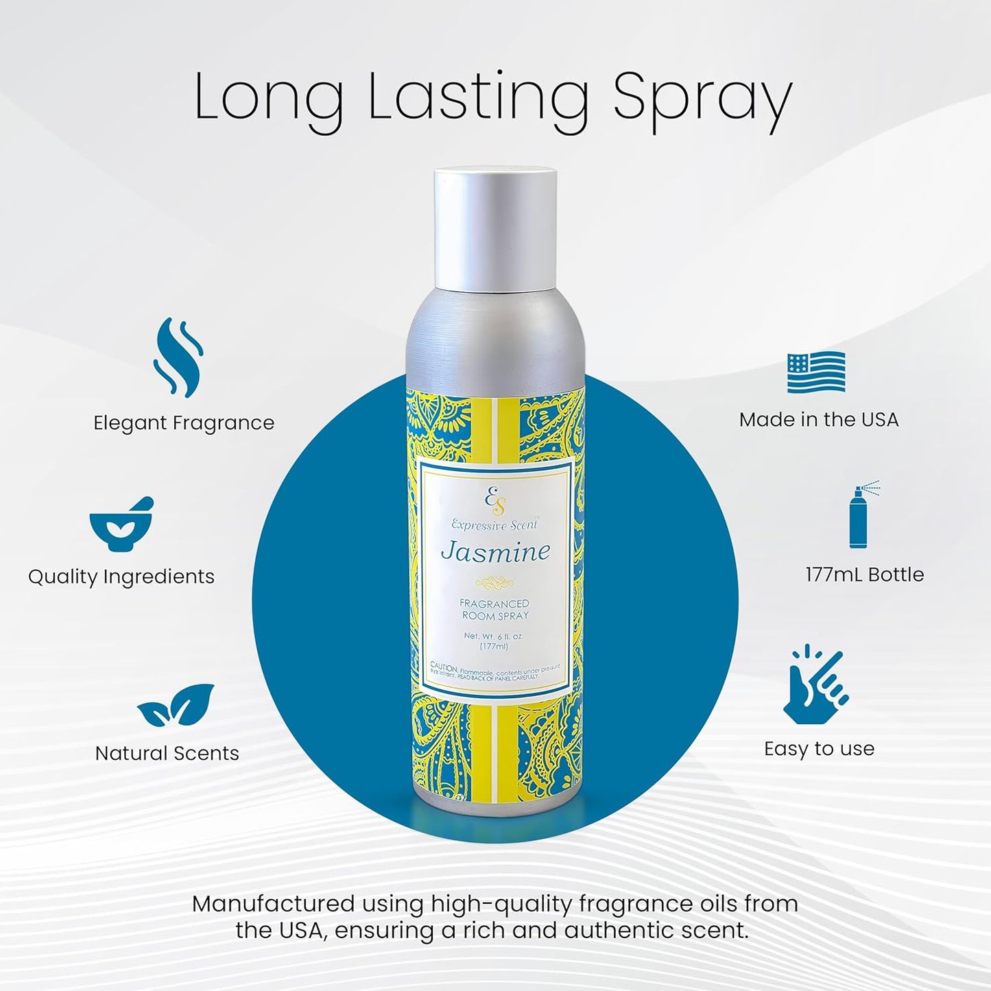 Room Spray Air Freshener - Long Lasting Jasmine Aroma for Home, Bathroom, kitchen, Office & Car – Air freshener for home 6 FL Oz