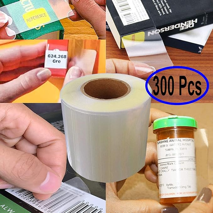 300Pcs Clear Label Protector Shields 2"x3" Vinyl Label Shields Library Book Repaire Tape Labels-Spine Labels Clear Protectors for Essential Oil Bottle Labelss Food Jars LabelBarcode Protectors