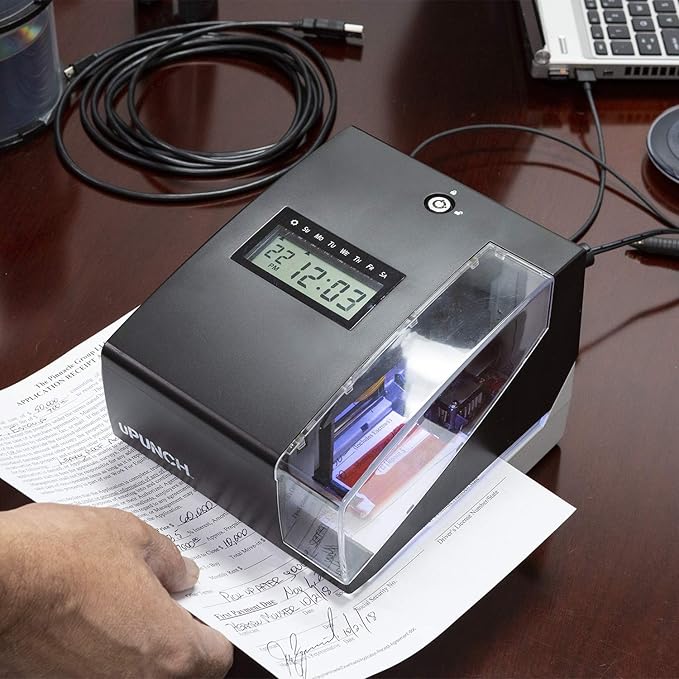 uPunch CR1000 Digital Time Clock and Date Stamp for Small Business: Complete Employee Time Tracking System with 50 Time Cards, Ribbon & Keys