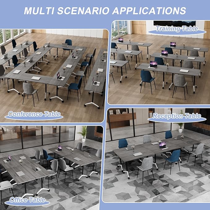 Conference Table Flip Top Mobile Conference Room Tables,Folding Conference Table with Wheels,Large Meeting Training Seminar Table Saving Space for Office Classroom(4C,47.2'')