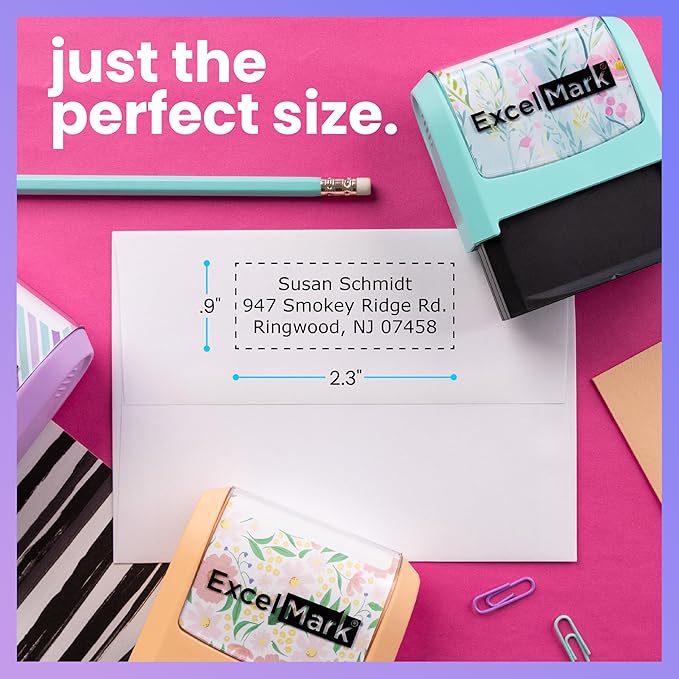 ExcelMark Address Stamp - Custom Return Address Stamp with Elegant Designs, Vibrant Colors & Patterns – Perfect for Mail, Invitations & Gifts (Seafoam Mount, Custom)