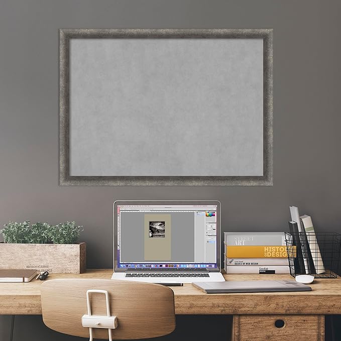 Amanti Art Grey Framed Magnetic Board 22x30 Medium Vision Board for use with Magnets, 100% Metal Sheet to Display Items as Office Decor or for Home Organization in mudroom, Kitchen or Kids Room