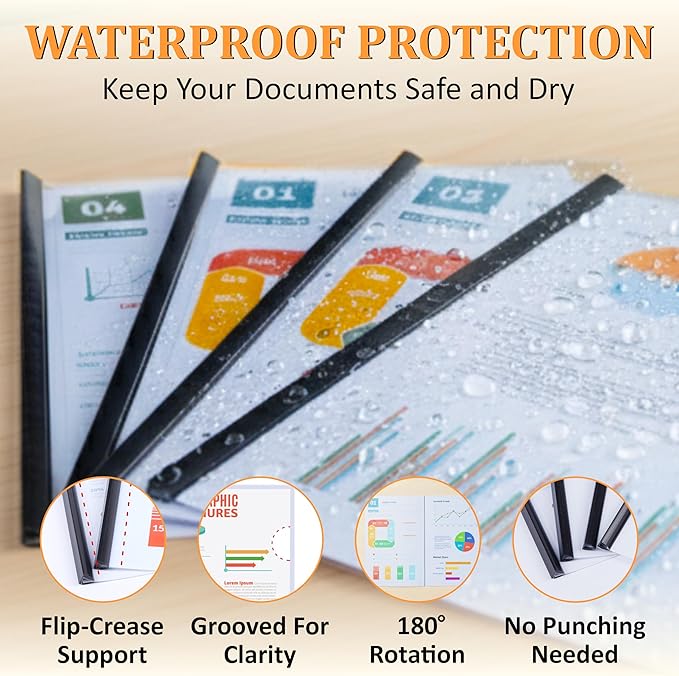 20 Pack Report Covers with Sliding Bar - Clear Plastic Presentation Folders for A4 & Letter Size Paper, 70 Sheet Capacity File Document Binder for School, Office, Resume & Business Use